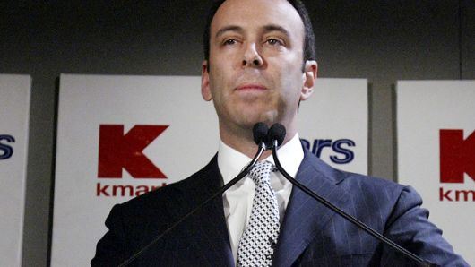 Edward Lampert speaks during a news conference to announce the merger of Kmart and Sears in New York Wednesday, Nov. 17, 2004.