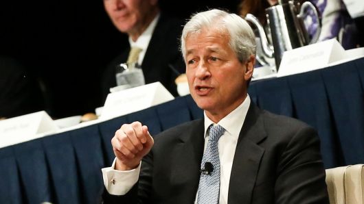 Jamie Dimon, Chairman and CEO of JP Morgan Chase speaking at the New York Economic Club on Jan. 16, 2019.