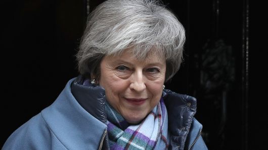 Britain's Prime Minister Theresa May leaves from 10 Downing Street in London on January 29, 2019, to head to the House of Commons.