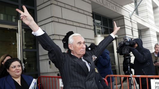 Former campaign adviser for President Donald Trump, Roger Stone, leaves federal court in Washington, Friday, Feb. 1, 2019.