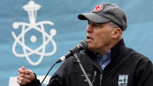 Washington Governor Jay Inslee speaks during a rally at the beginning of the March For Science in Seattle, Washington, U.S. April 22, 2017.