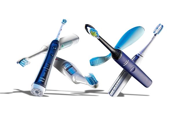 A selection of electric toothbrushes, including a Philips Sonicare 3 Series, Oral-B Pro 6500 Black Smart Series Bluetooth, Colgate Proclinical A1500 Expert White, Philips Sonicare DiamondClean, Foreo Issa and Panasonic EW-DE92 Ionic Rechargeable, taken on October 6, 2015. (Photo by Joseph Branston/T3 Magazine via Getty Images)
