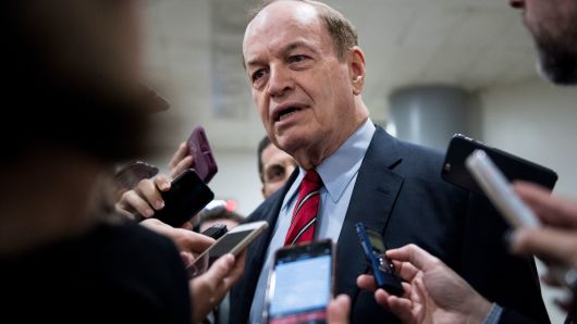 Sen. Richard Shelby, R-Ala., speaks with reporters in the Senate subway on Tuesday, Nov. 27, 2018.