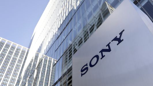 Signage for Sony Corp. is seen outside the company's headquarters in Tokyo, Japan, on Friday, Feb. 1, 2019.