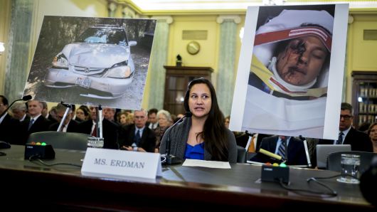 Stephanie Erdman testifies at a Senate Committee on Commerce, Science, and Transportation hearing on defects with Takata Corp. airbags in Washington, D.C. on November 11,  2014