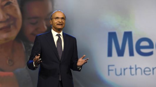 Omar Ishrak, chief executive officer of Medtronic Inc., speaks during an event at the 2016 Consumer Electronics Show (CES) in Las Vegas, Nevada, on Wednesday, Jan. 6, 2016.
