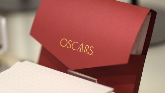 An Oscars winner's envelope is seen in a souvenir store outside the Dolby Theatre before the 91st Academy Awards in Hollywood, Los Angeles, California, February 14, 2019.