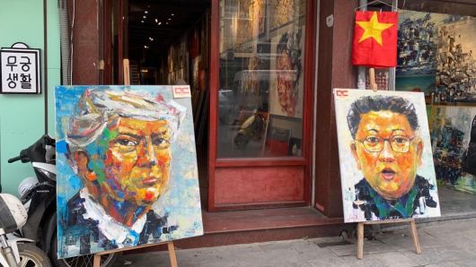 Art work on display in Hanoi, Vietnam, ahead of U.S. President Donald Trump's meeting with North Korean leader Kim Jong Un