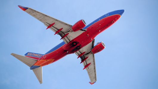 A Southwest Airlines jet leaves Midway Airport in Chicago, Illinois.