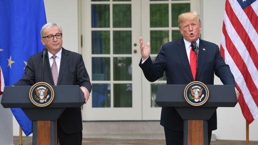 US President Donald Trump and European Commission President Jean-Claude Juncker (L) met in Washington in July 2018.