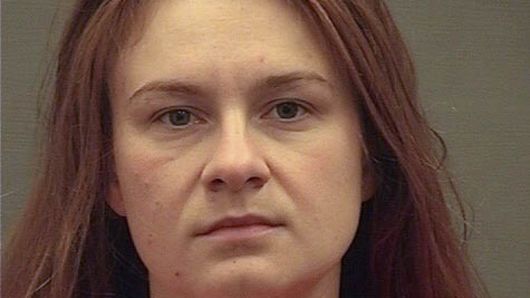 Maria Butina appears in a police booking photograph released by the Alexandria Sheriff's Office in Alexandria, Virginia, U.S. August 18, 2018.