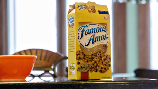 A box of Kellogg's Famous Amos brand cookies is arranged for a photograph in Tiskilwa, Illinois.