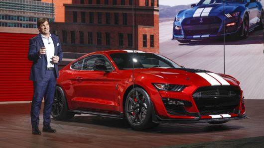Jim Farley, Ford Motor Company Executive Vice President and President of Global Markets, reveals the 2020 Ford Mustang Shelby GT 500 at the 2019 North American International Auto Show during Media preview days on January 14, 2019 in Detroit, Michigan.