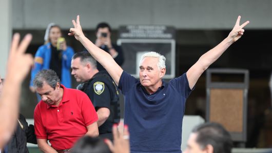 Roger Stone, a former advisor to President Donald Trump, exits the Federal Courthouse on January 25, 2019 in Fort Lauderdale, Florida. Mr. Stone was charged by special counsel Robert Mueller of obstruction, giving false statements and witness tampering. (Photo by Joe Raedle/Getty Images)