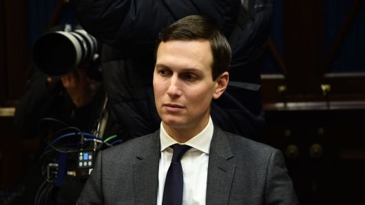 White House advisor Jared Kushner listens as US President Donald Trump hosts a roundtable with Hispanic pastors in the Roosevelt Room of the White House in Washingto, DC, January 25, 2019.
