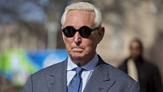 Roger Stone, former adviser to Donald Trump's presidential campaign, arrives to federal court in Washington, D.C., U.S., on Thursday, Feb. 21, 2019.
