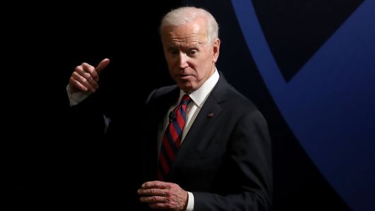 Former U.S Vice president Joe Biden speaks at the University of Pennsylvania’s Irvine Auditorium February 19, 2019 in Philadelphia, Pennsylvania. Biden joined Amy Gutmann, president of the University of Pennsylvania, in discussing global affairs and other topical subjects, and concluding with questions from the audience.