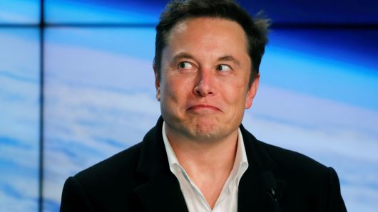 SpaceX founder Elon Musk reacts at a post-launch news conference after the SpaceX Falcon 9 rocket, carrying the Crew Dragon spacecraft, lifted off on an uncrewed test flight to the International Space Station from the Kennedy Space Center in Cape Canaveral, Florida, March 2, 2019.