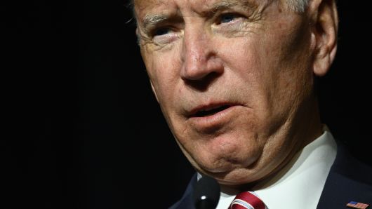 Joe Biden delivers the keynote speech at the First State Democratic Dinner at the Rollins Center in Dover, DE on March 16, 2019. The former U.S. Vice President refrained from announcing his candidacy, even-though early polls conducted in March indicate former Vice President Biden as the favorite of a large Democratic field of candidates. (Photo by Bastiaan Slabbers/NurPhoto via Getty Images)