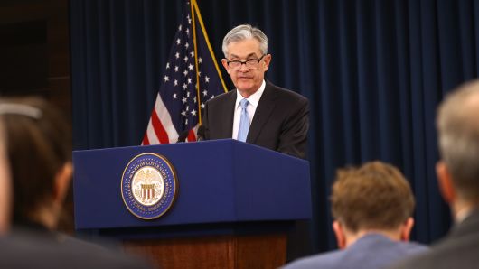 Jerome Powell, chairman of the U.S. Federal Reserve, speaks during a news conference following a Federal Open Market Committee (FOMC) meeting in Washington, D.C., U.S., on Wednesday, March 20, 2019.