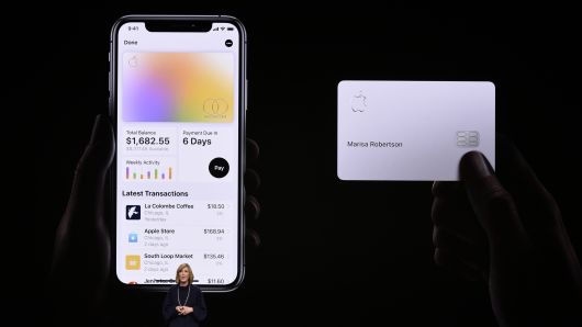 Jennifer Bailey, vice president of Apple Pay, speaks during an Apple product launch event at the Steve Jobs Theater at Apple Park on March 25, 2019 in Cupertino, California.