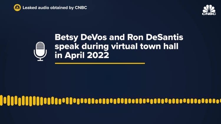 Listen to leaked audio of Betsy DeVos and Ron Santis during April 2022 town hall